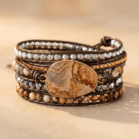 Handmade Leather Jasper Stone Wrap Bracelet