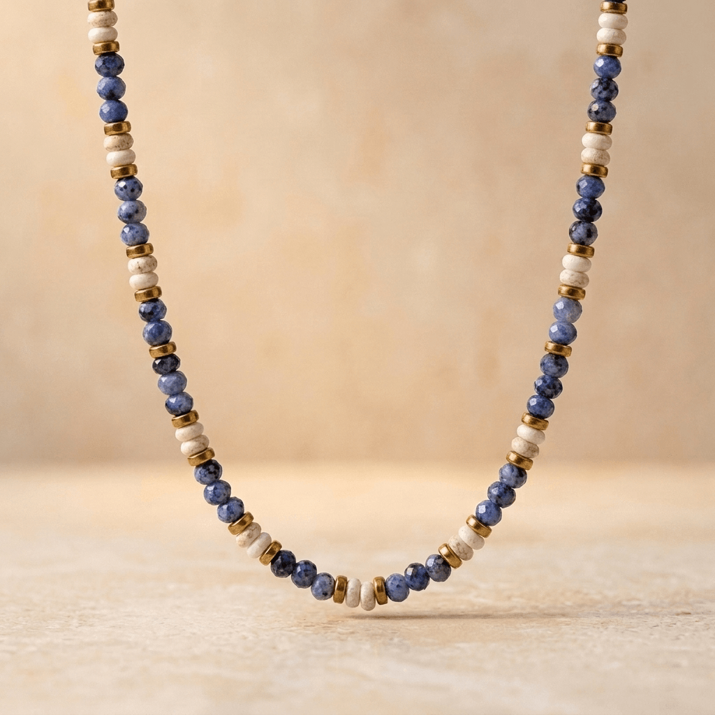 Sodalite Howlite Gold Beaded Necklace