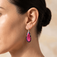 Pink Navy Imperial Jasper Teardrop Silver Earrings