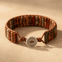Handmade Jasper Tube Leather Wrap Bracelet