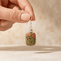 Natural Unakite Silver Square Drop Earrings