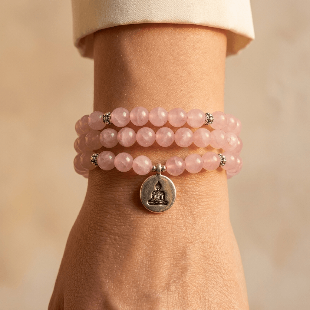 Natural Rose Quartz Mala Beads Prayer Bracelet