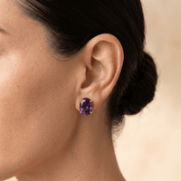 Amethyst Gold Oval Stud Earrings