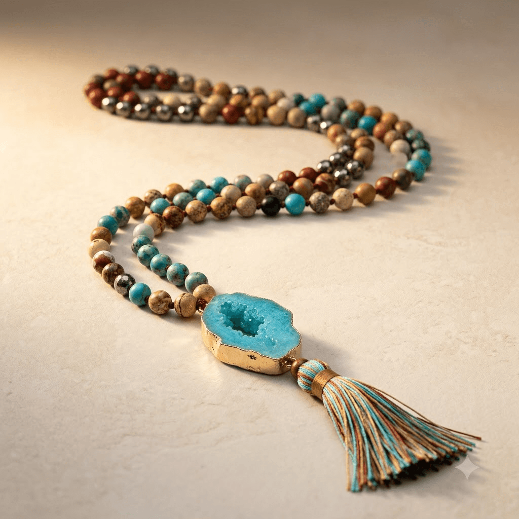 Blue Agate Gold Druzy Pendant Necklace