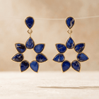 Blue Lapis Gold Flower Drop Earrings