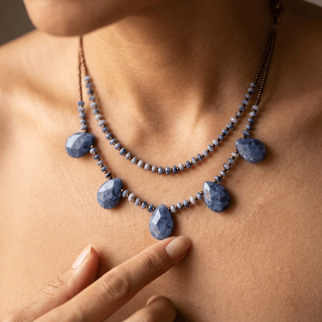 Natural Sodalite Teardrop Beaded Necklace