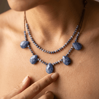 Natural Sodalite Teardrop Beaded Necklace