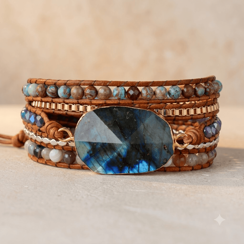 Handmade Labradorite Leather Wrap Bracelet