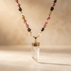 Natural Tourmaline Clear Quartz Gold Pendant Necklace