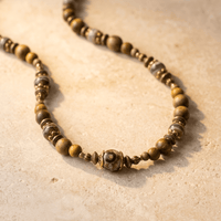 Natural Wood Onyx Striped Beaded Necklace