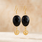 Black Onyx Gold Filigree Ball Drop Earrings