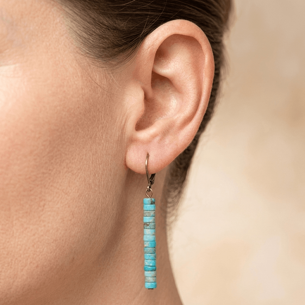 Turquoise Stone Beaded Lever Back Earrings