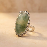 Vintage Silver Prehnite Filigree Oval Ring