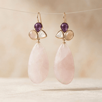Rose Quartz Amethyst Gold Drop Earrings