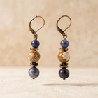 Natural Sodalite Jasper Bronze Drop Earrings