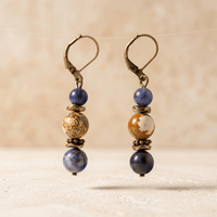 Natural Sodalite Jasper Bronze Drop Earrings