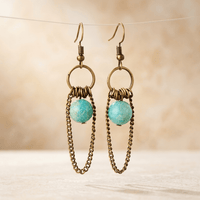 Turquoise Amazonite Bronze Chain Chandelier Earrings