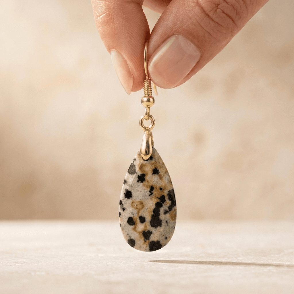 Natural Dalmatian Jasper Gold Drop Earrings