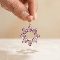 Gold Purple Amethyst Flower Drop Earrings