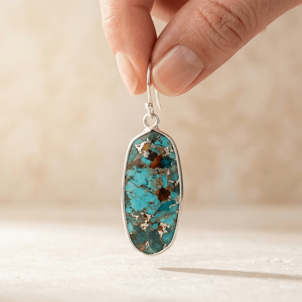 Turquoise Copper Vein Oval Drop Earrings
