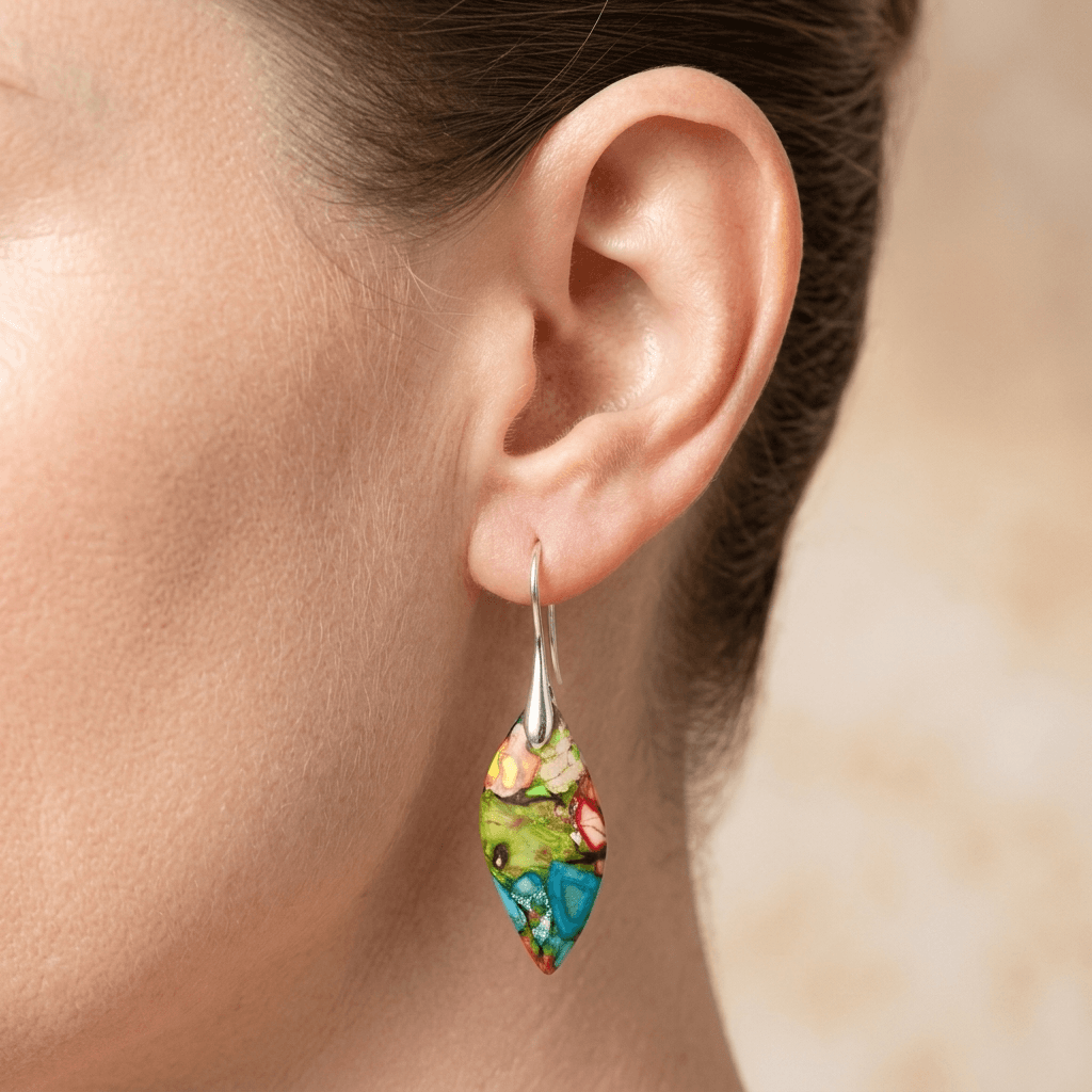 Colorful Resin Silver Teardrop Earrings