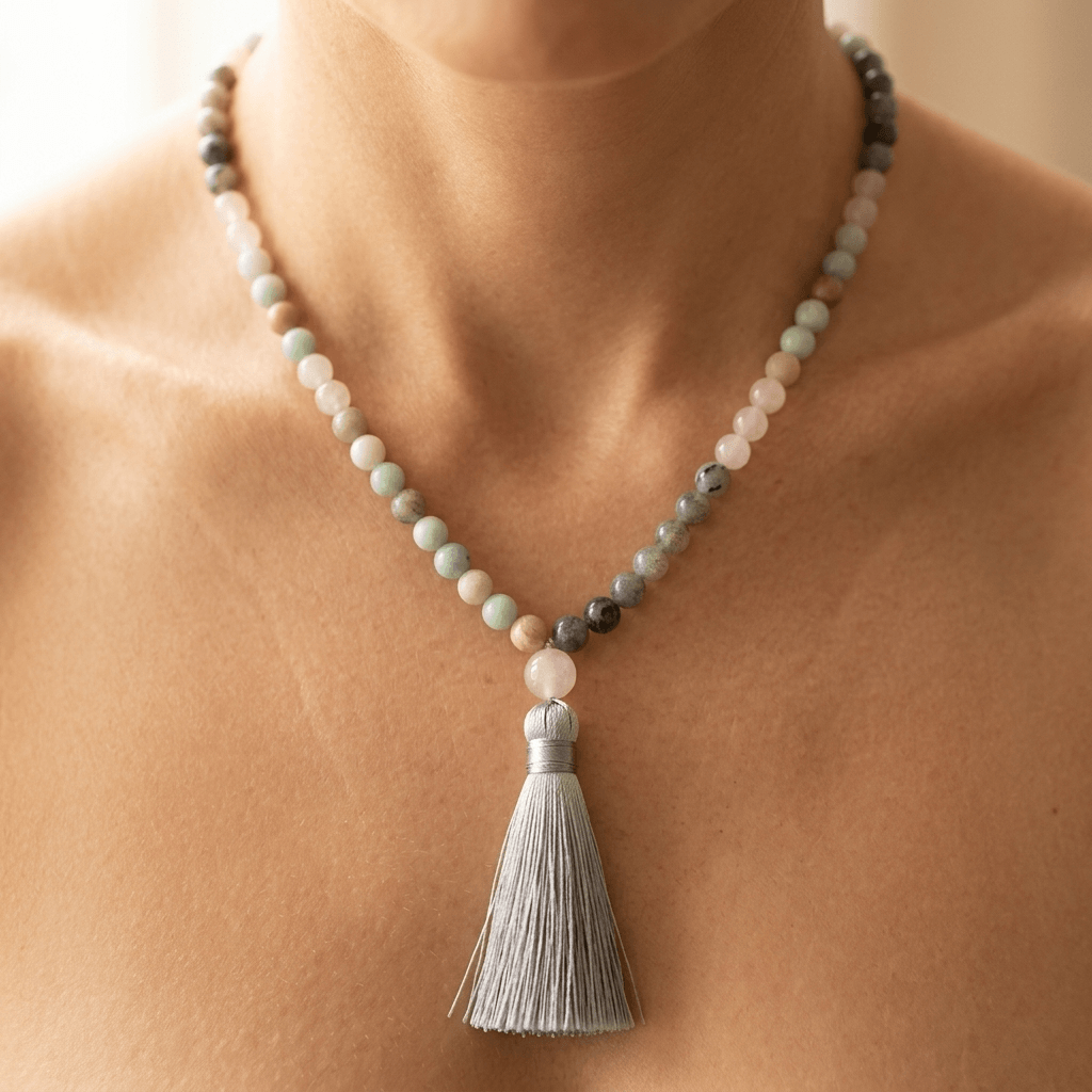 Gemstone Mala Beaded Tassel Necklace