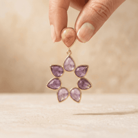 Gold Purple Amethyst Flower Drop Earrings