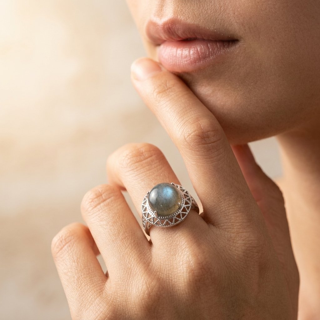 Handmade Iridescent Labradorite Adjustable Ring