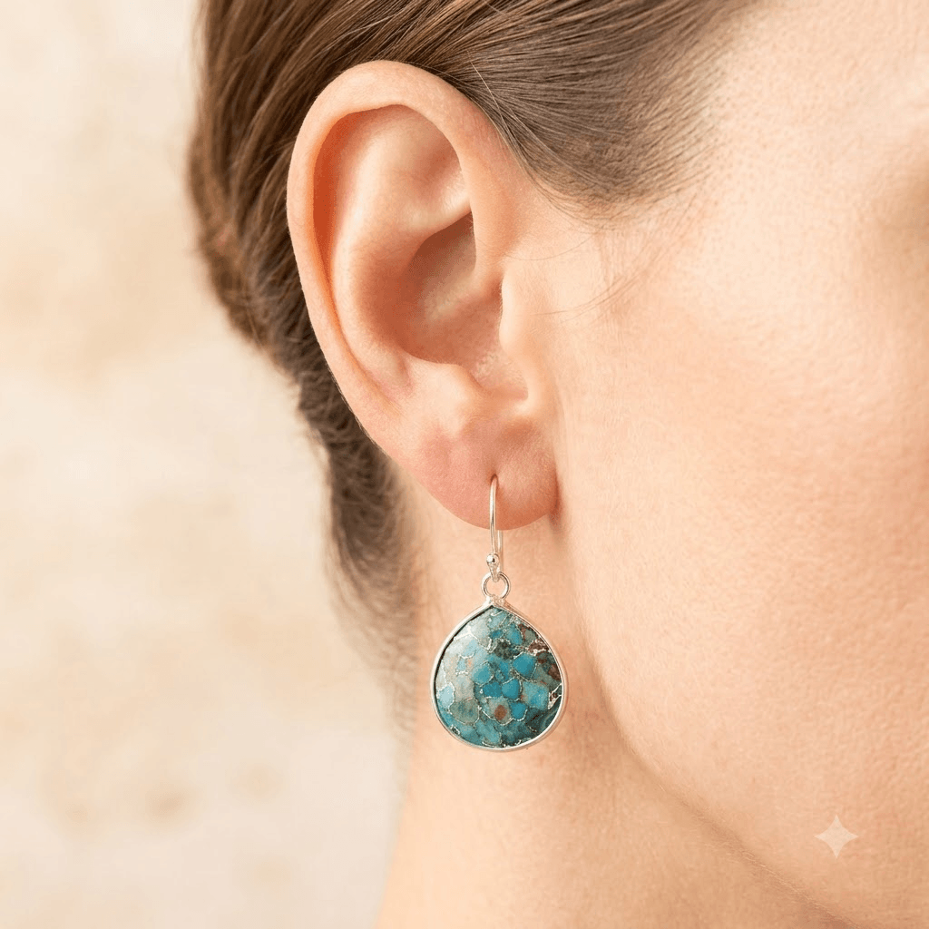 Turquoise Jasper Silver Teardrop Earrings
