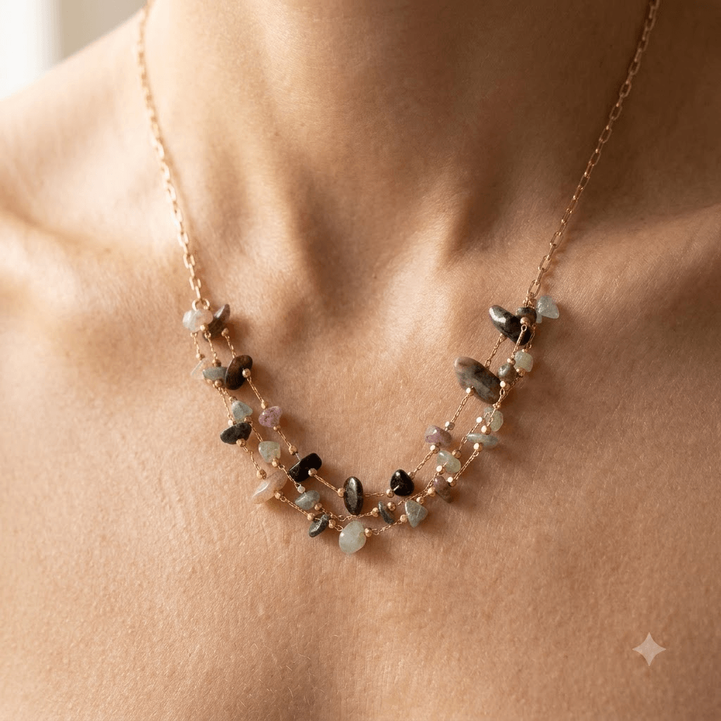 Tourmaline Multi Layer Gold Chain Necklace