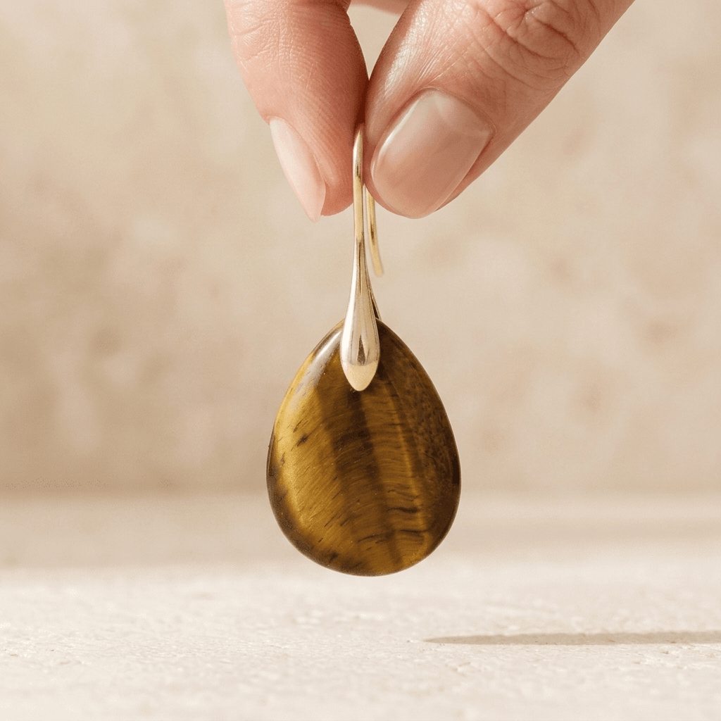 Natural Tiger Eye Gold Teardrop Earrings
