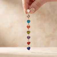 Chakra Rainbow Heart Gold Drop Earrings