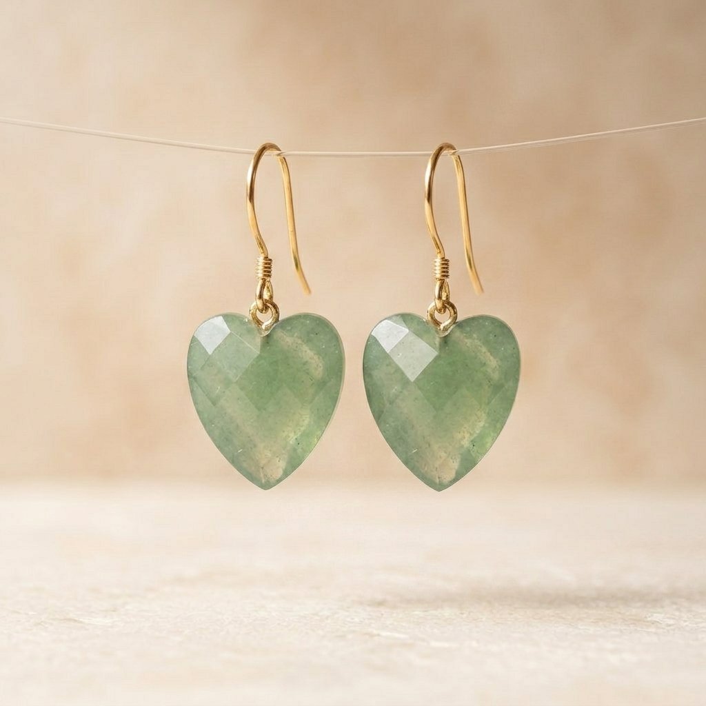 Boho Green Aventurine Heart Earrings