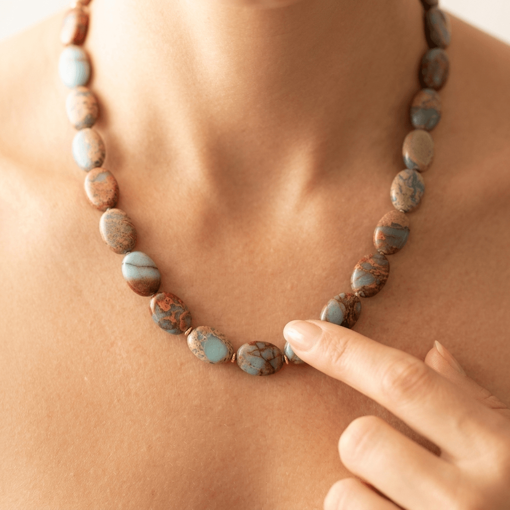Natural Jasper Gold Oval Bead Necklace