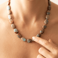 Natural Jasper Gold Oval Bead Necklace