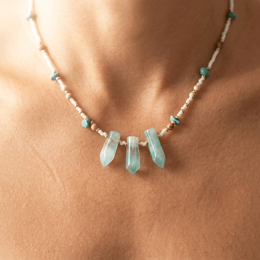 Turquoise Green Crystal Beaded Pendant Necklace