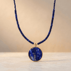 Handmade Lapis Lazuli Gold Circle Pendant Necklace
