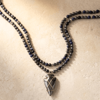 Hematite Blue Jasper Beaded Arrowhead Pendant Necklace