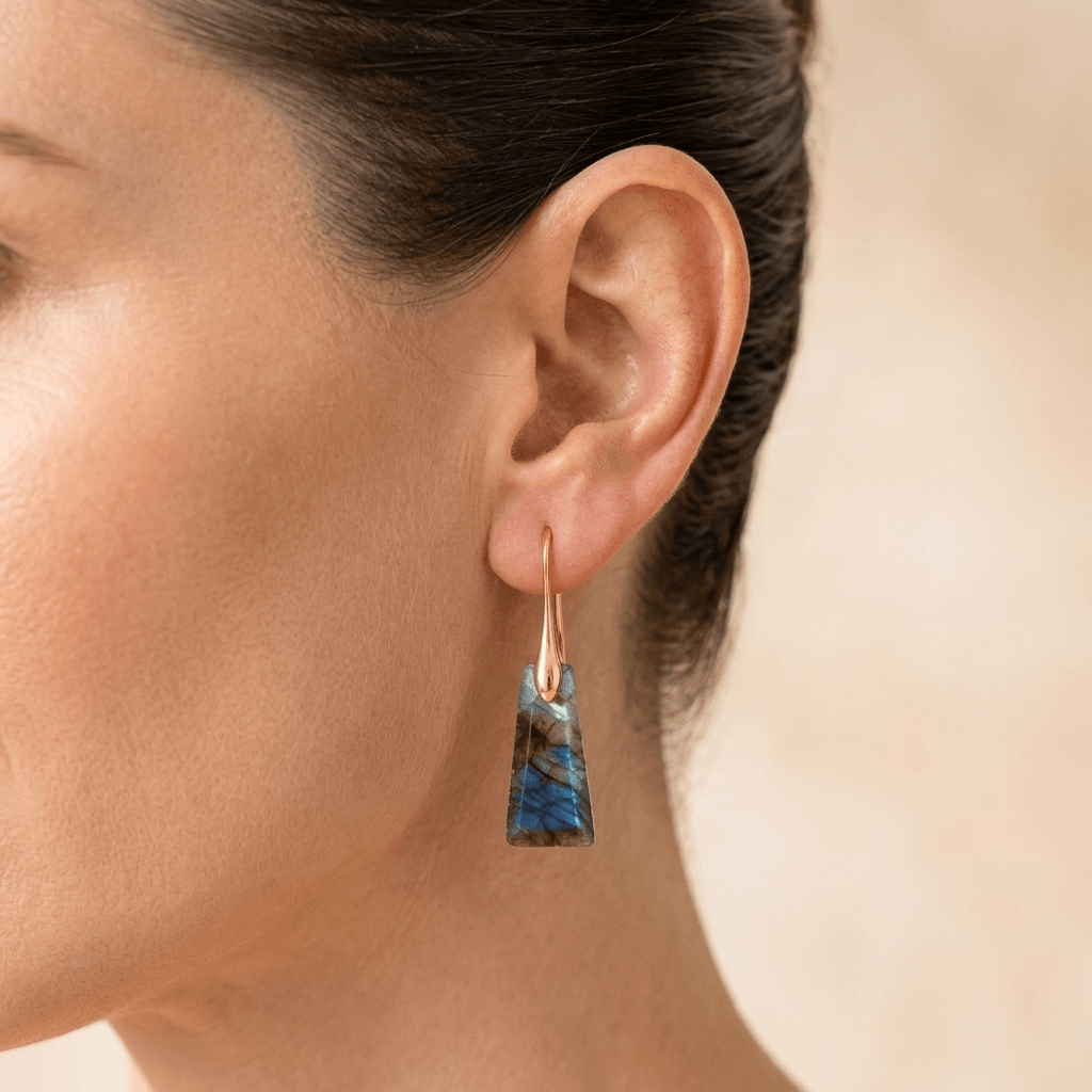 Natural Labradorite Gold Hook Earrings