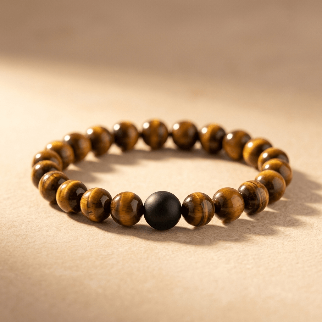 Natural Tiger Eye Black Onyx Bead Bracelet
