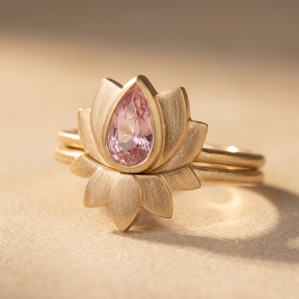 Gold Pink Tourmaline Lotus Flower Ring