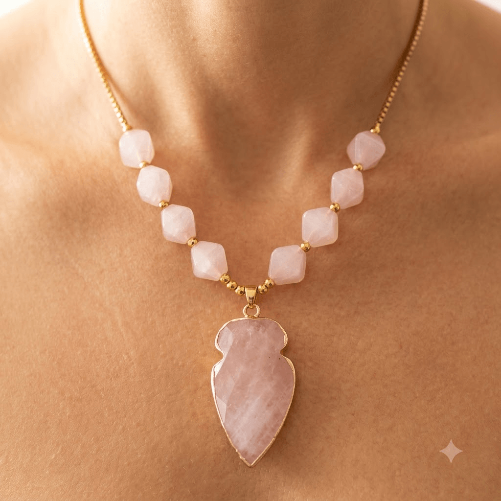 Rose Quartz Gold Arrow Pendant Necklace