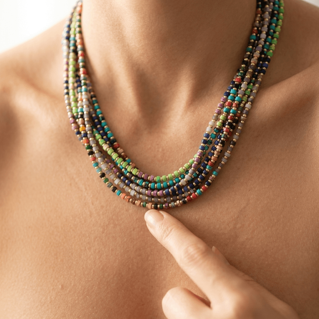 Colorful Gemstone Beaded Gold Layered Necklace