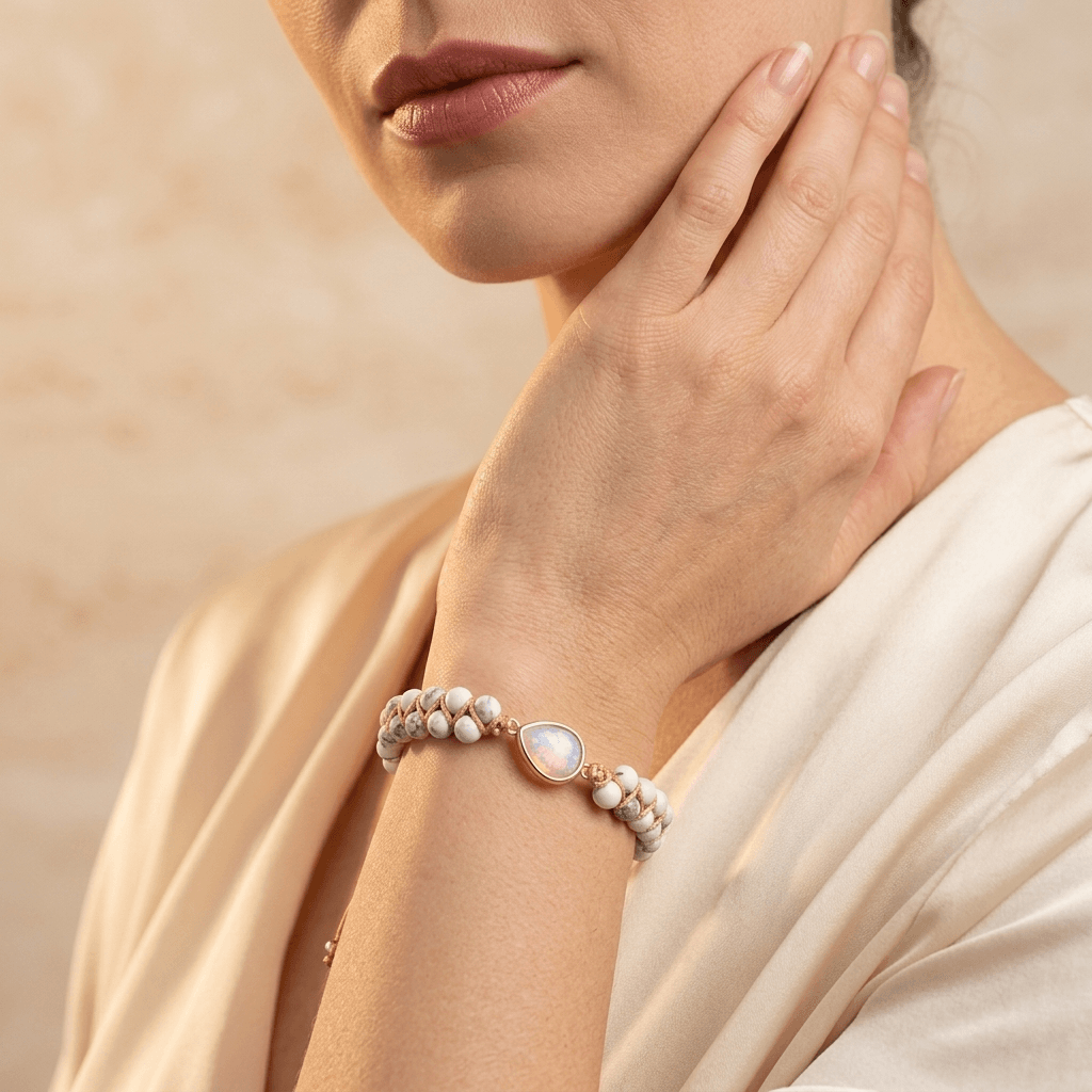 White Howlite Gold Opal Beaded Bracelet