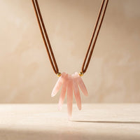 Boho Rose Quartz Spike Leather Necklace