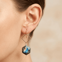 Natural Labradorite Gold Diamond Earrings