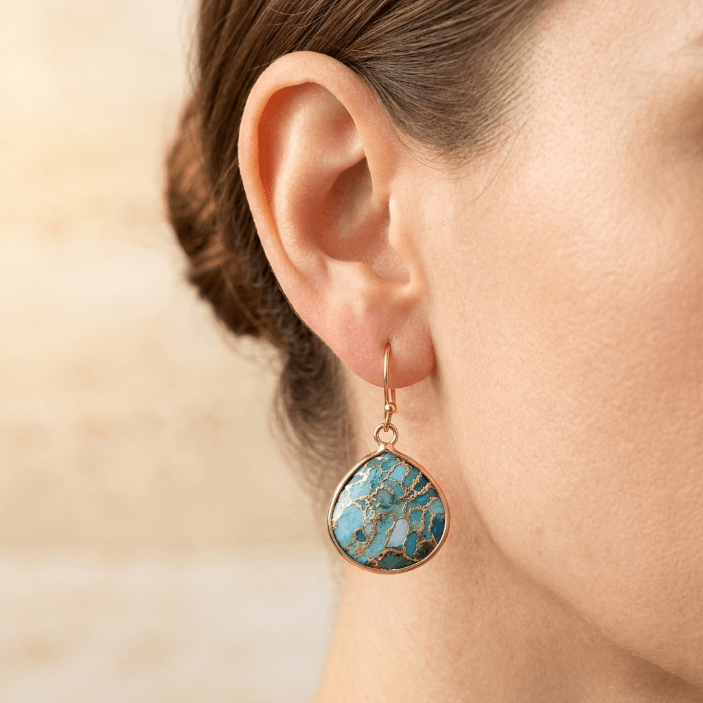 Blue Turquoise Gold Teardrop Earrings