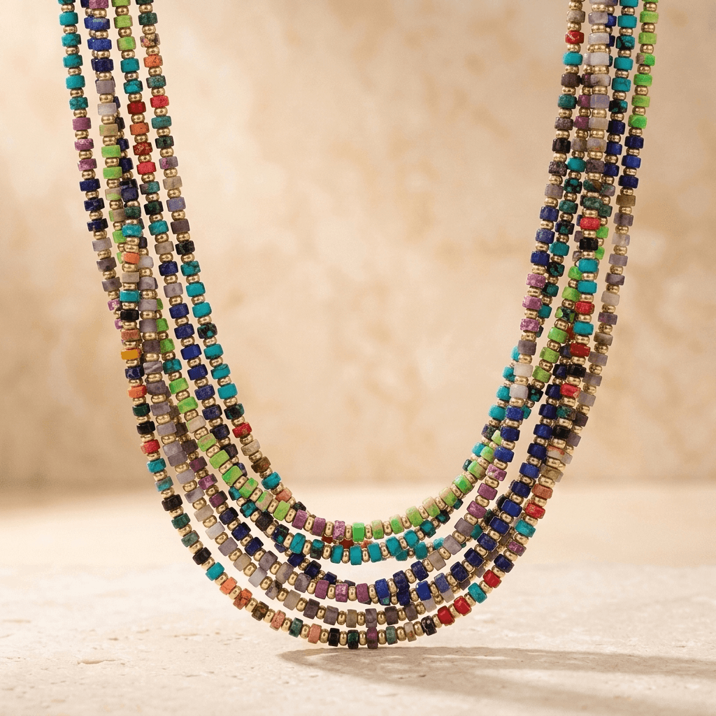 Colorful Gemstone Beaded Gold Layered Necklace