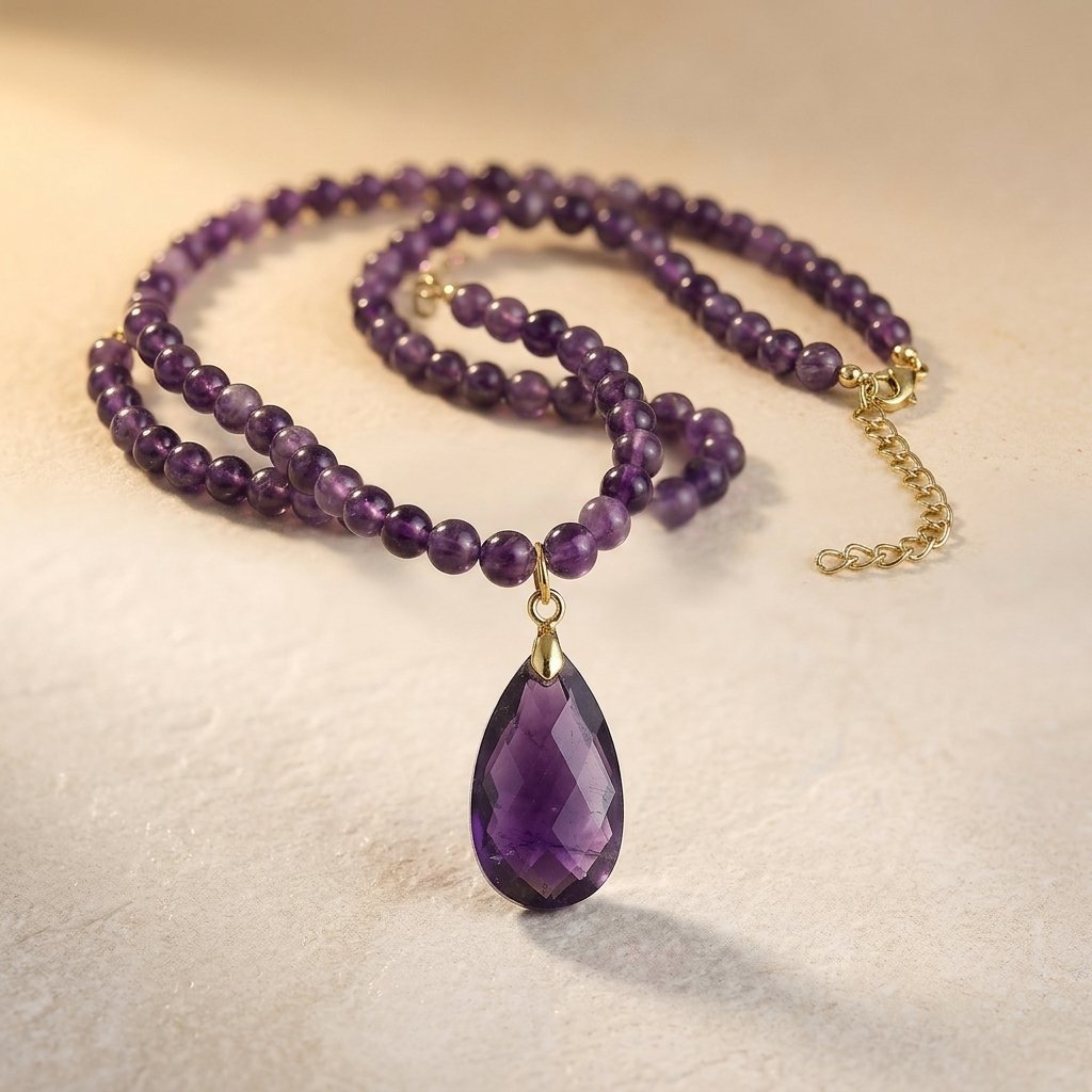 Boho Gold Amethyst Teardrop Necklace
