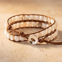 Natural White Shell Beads Brown Leather Wrap Bracelet